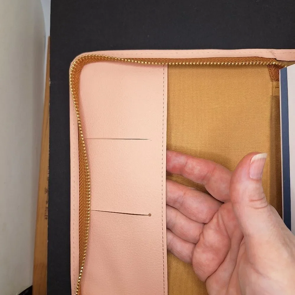 Pink leather journal planner book removeable jacket wallet compartment zipper